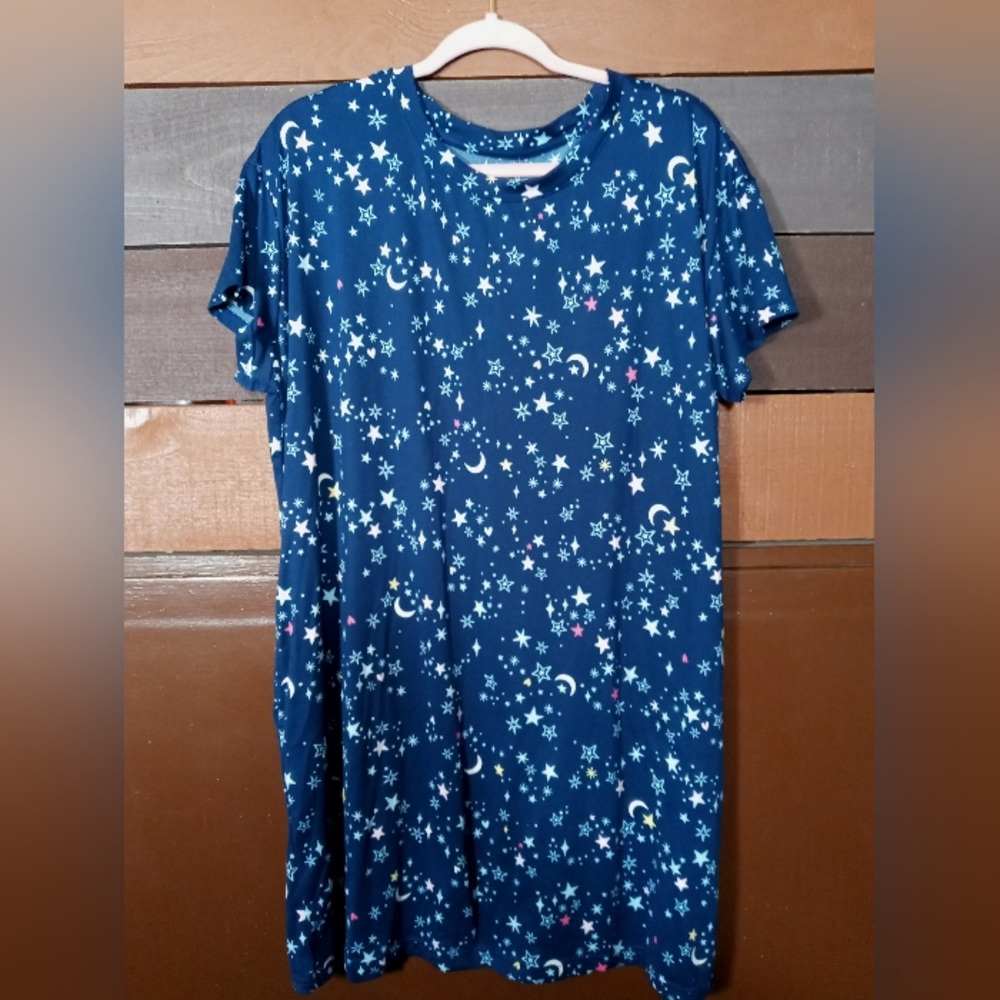 NWOT Joyspun Multiple sizes Navy Blue Star Short Sleeve nightshirt - Picture 4 of 8